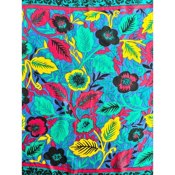 Vintage Unbranded Blue Green Tropical Floral Silk Habotai 31" x 31" Square Scarf - Picture 3 of 14
